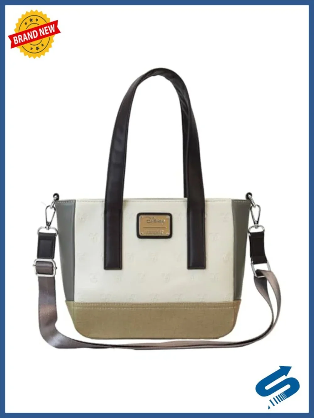 Faux Leather and Canvas Mini Tote Bag with Adjustable Straps